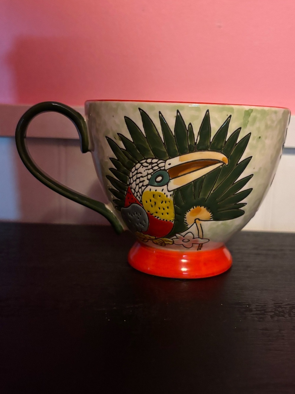 Cost Plus World Market Green and Orange Tropical Toucan Ceramic Mug